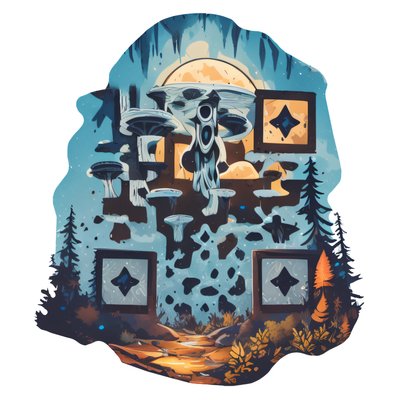 Mushroom Forest Moonlight Vector QR Code for Stickers