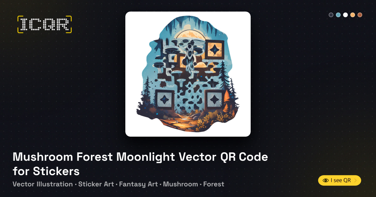 Mushroom Forest Moonlight Vector QR Code for Stickers • ICQR