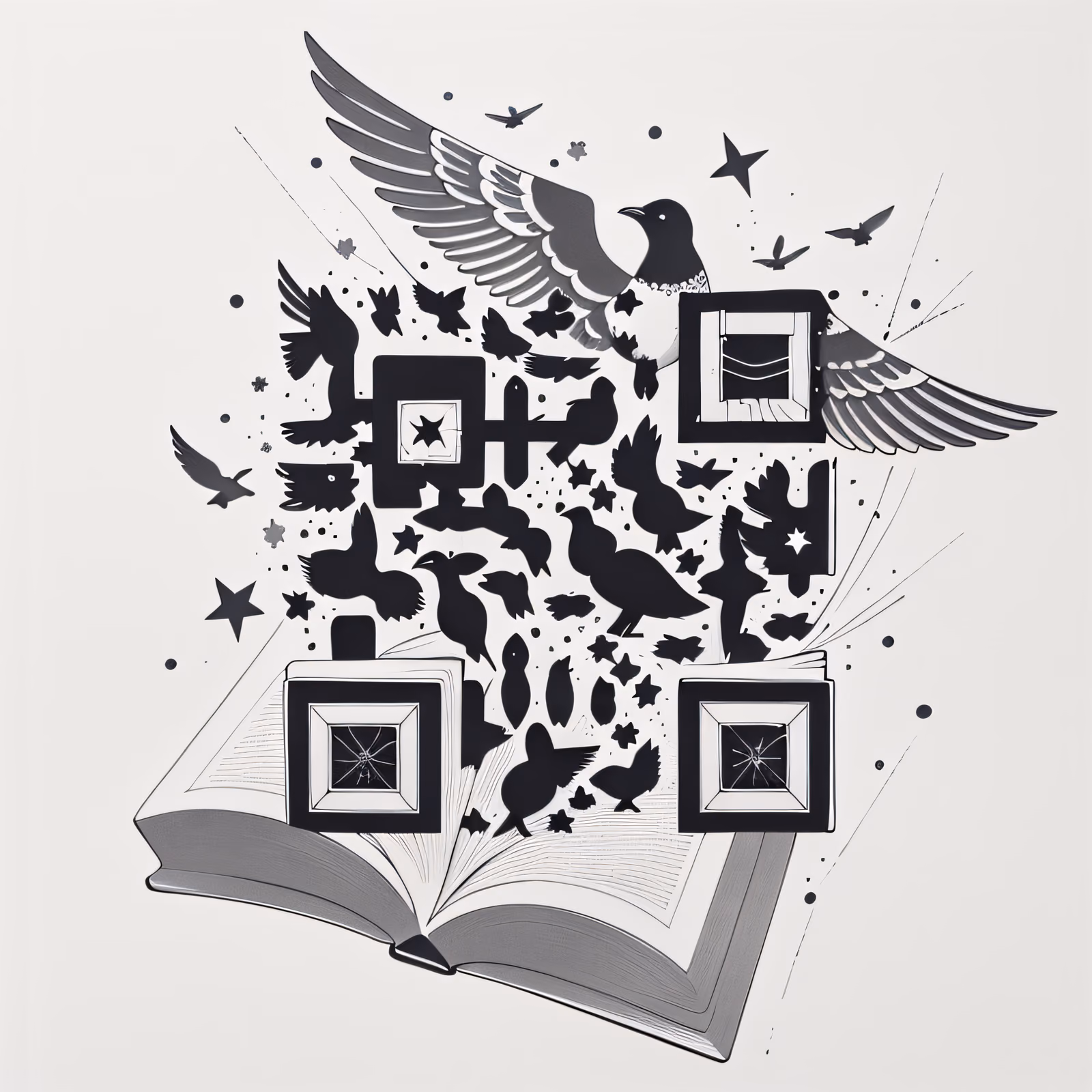 Open Book Birds Ink Tattoo QR Code for Temporary Tattoos — image 1