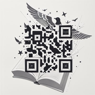 QR-код с татуировкой тушью: раскрытая книга и птицы, для временных тату