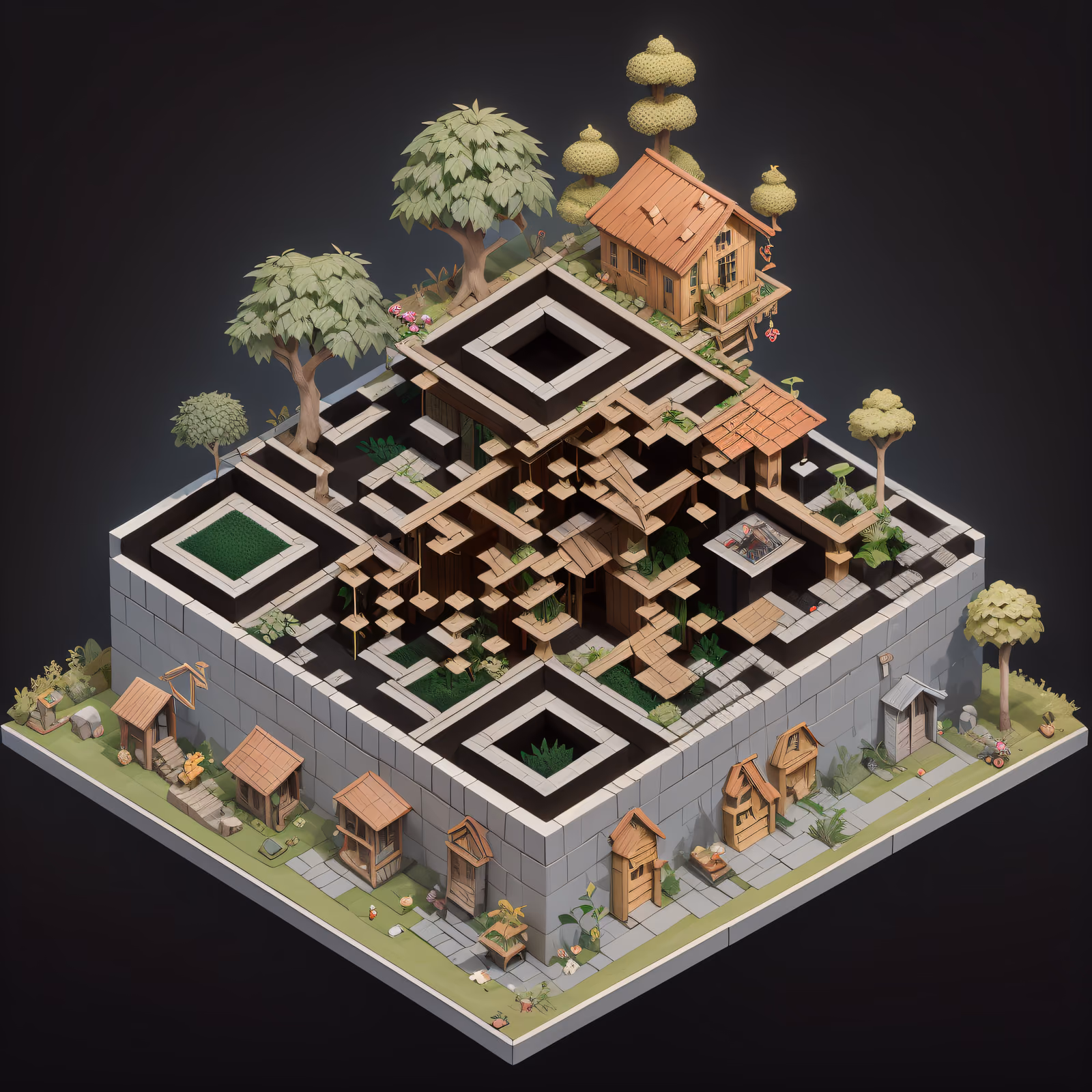 Isometric Treehouse Village Diorama QR Code for Posters — image 1