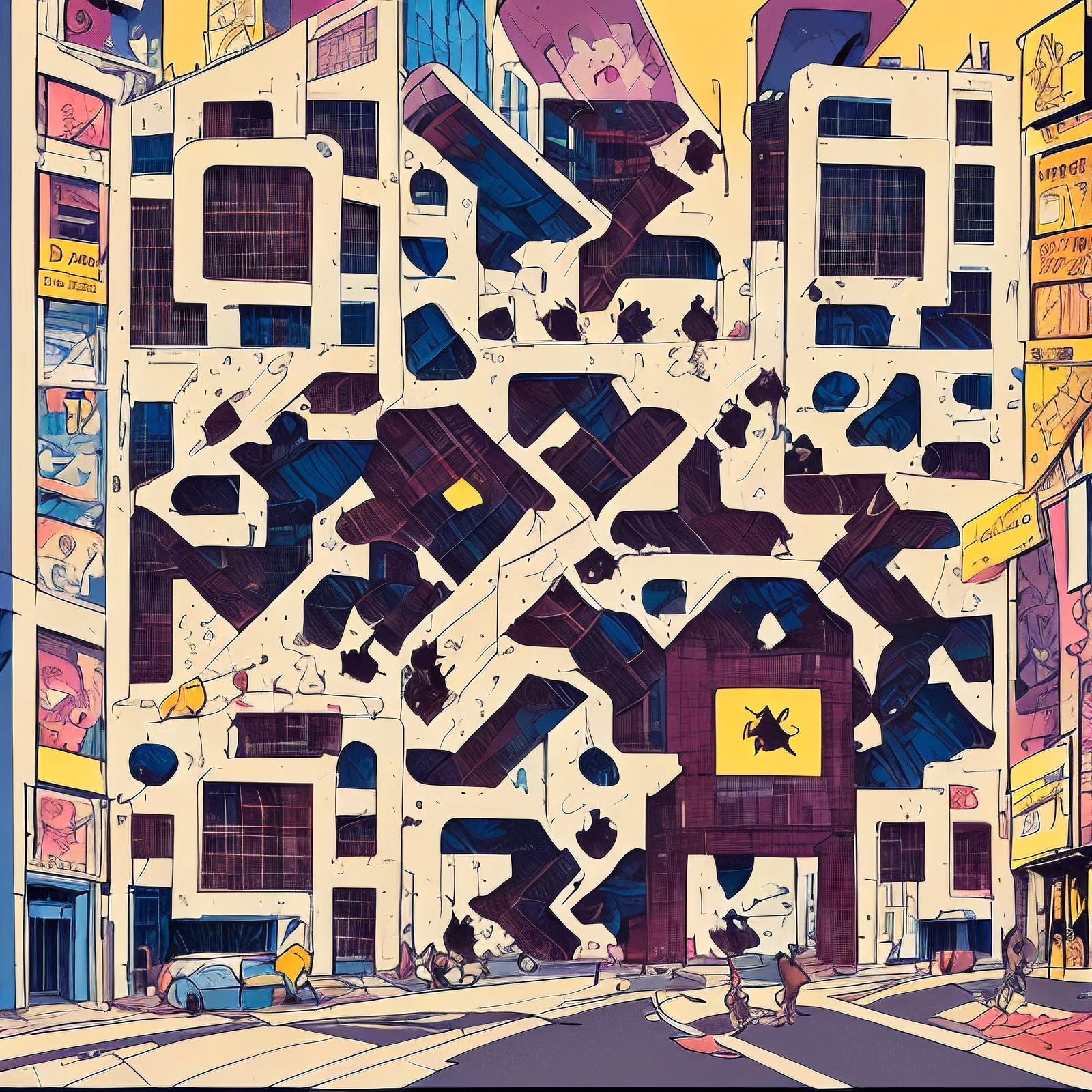 Comic City Street Buildings QR Code for Posters — image 1
