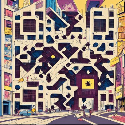 Comic City Street Buildings QR Code for Posters