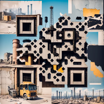 Industrial City Torn Paper Collage QR Code for Posters — image 1