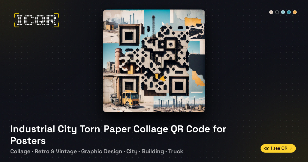 Industrial City Torn Paper Collage QR Code for Posters • ICQR