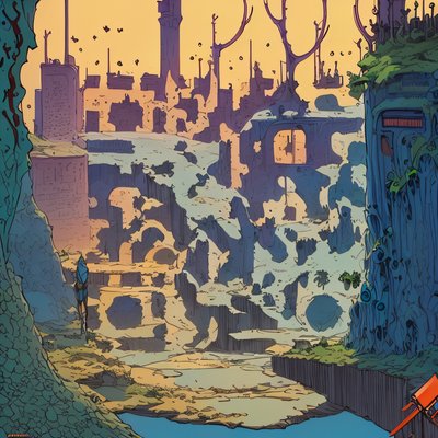 Ruined Fantasy City Comic Panel QR Code for Posters