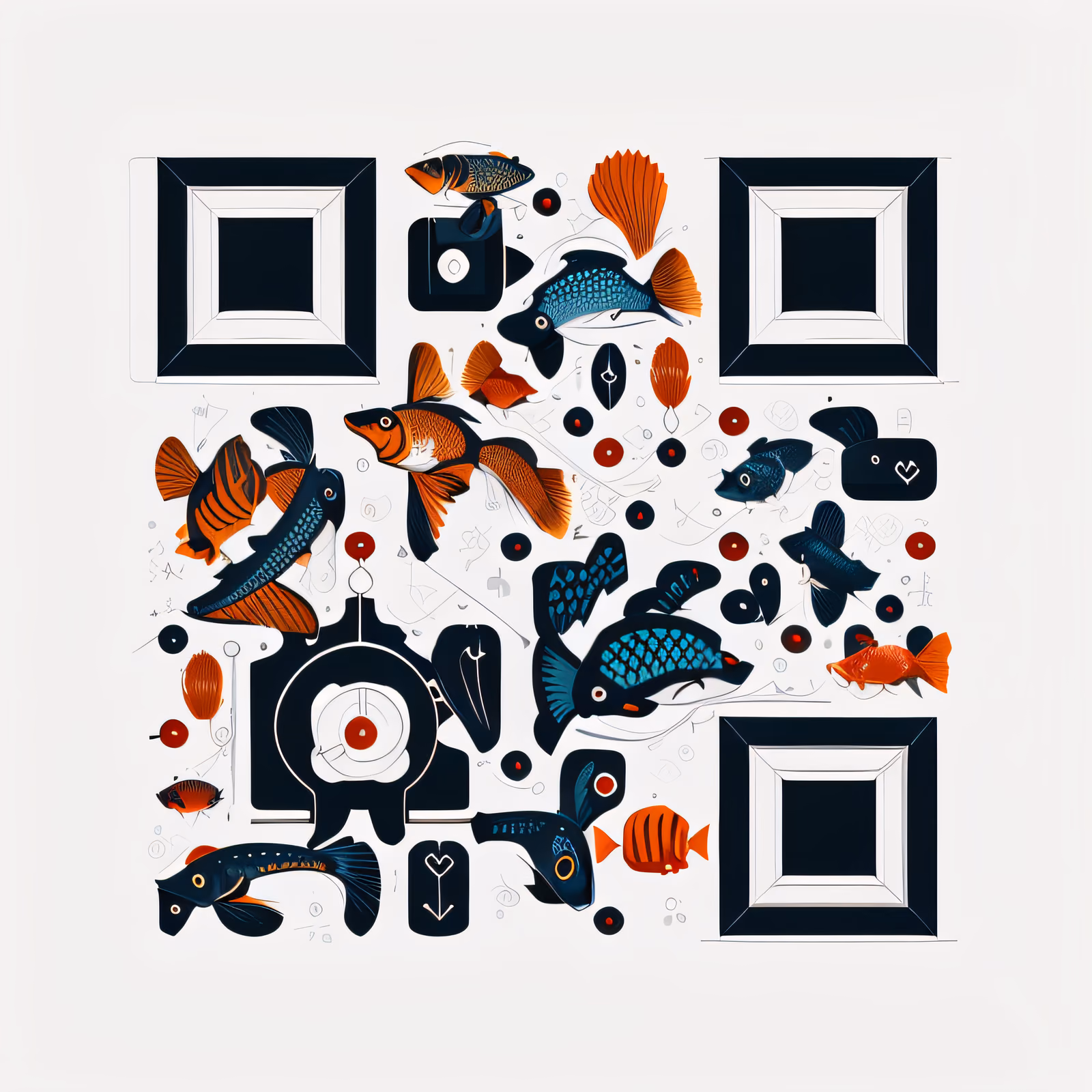 Colorful Fish Icon Vector QR Code for Packaging — image 1