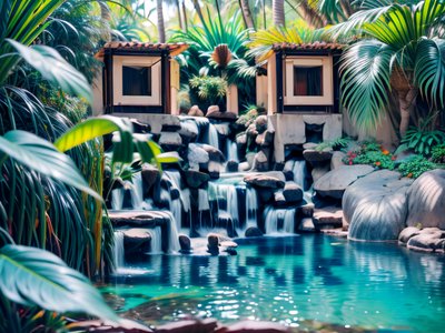 Tropical Waterfall Pool Photography QR Code for Posters