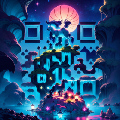 Glowing Horse Floating Island Fantasy QR Code for Posters — image 1