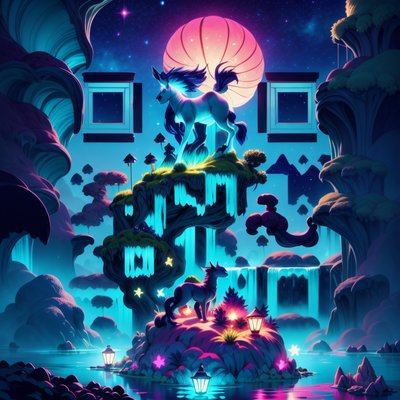 Glowing Horse Floating Island Fantasy QR Code for Posters