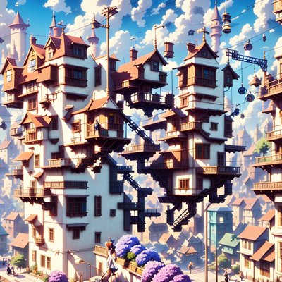 Fantasy Tower Town Anime QR Code Art