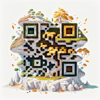 Плавучий остров с деревьями: игровой QR-код для постеров