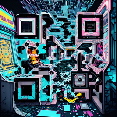 Glitch Arcade Cyberpunk QR Code for Posters