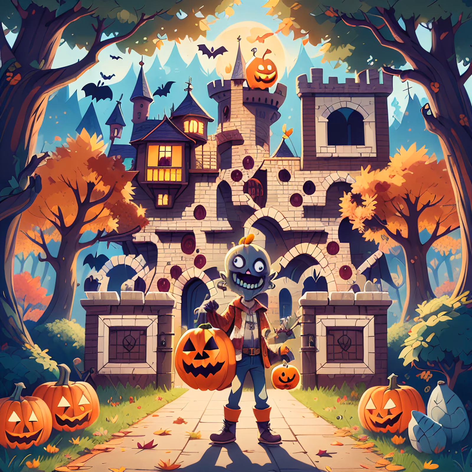 Зомби и замок на Хэллоуин: мультяшный QR-код для постеров — изображение 1