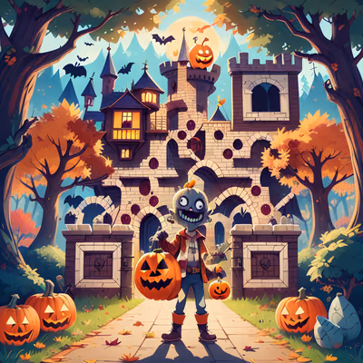 Зомби и замок на Хэллоуин: мультяшный QR-код для постеров — изображение 1