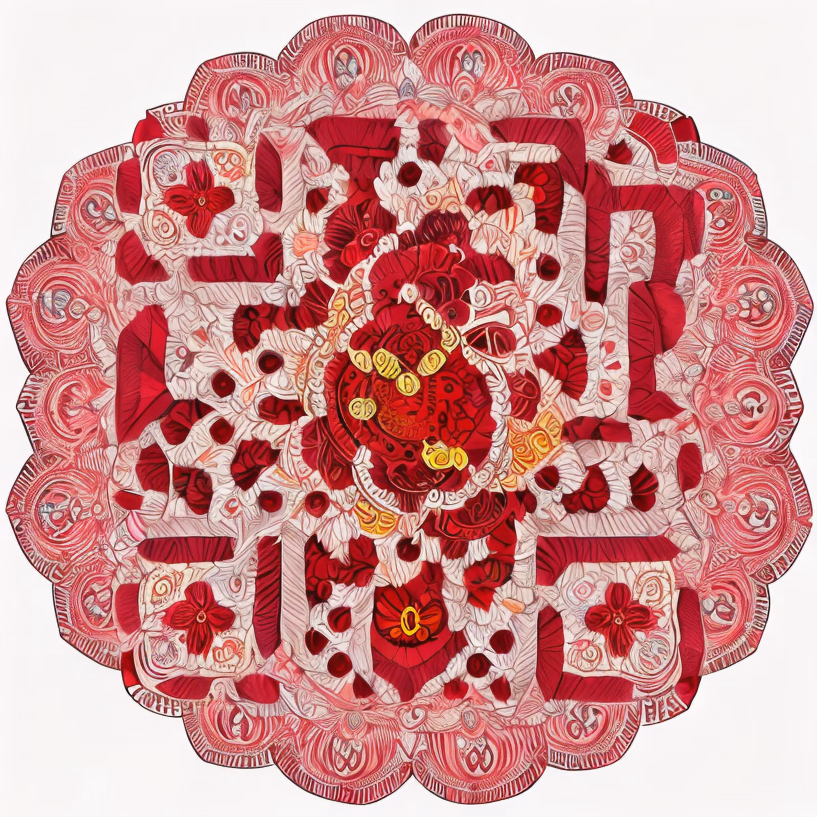 Red Floral Mandala Ornament QR Code Art — image 1