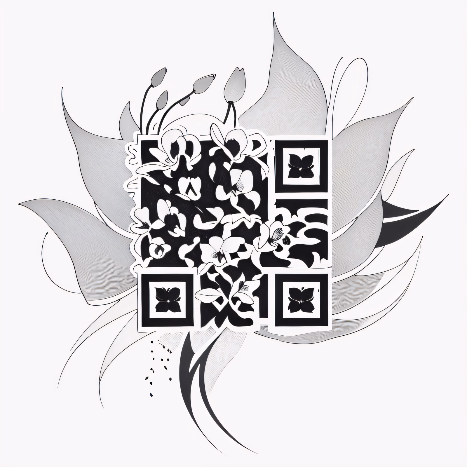 兰花刺青二维码设计,适用于临时纹身 — 图片 1