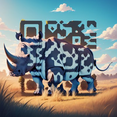 Rhino in Savanna Digital Painting QR Code for Posters