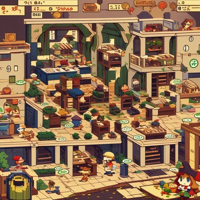 Isometric Market Game Scene QR Code Poster