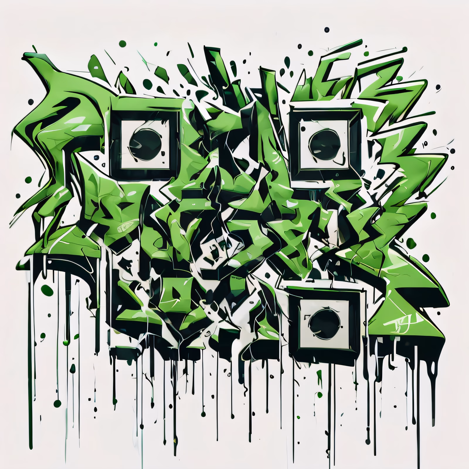Green Wildstyle Graffiti Lettering QR Code for Apparel — image 1
