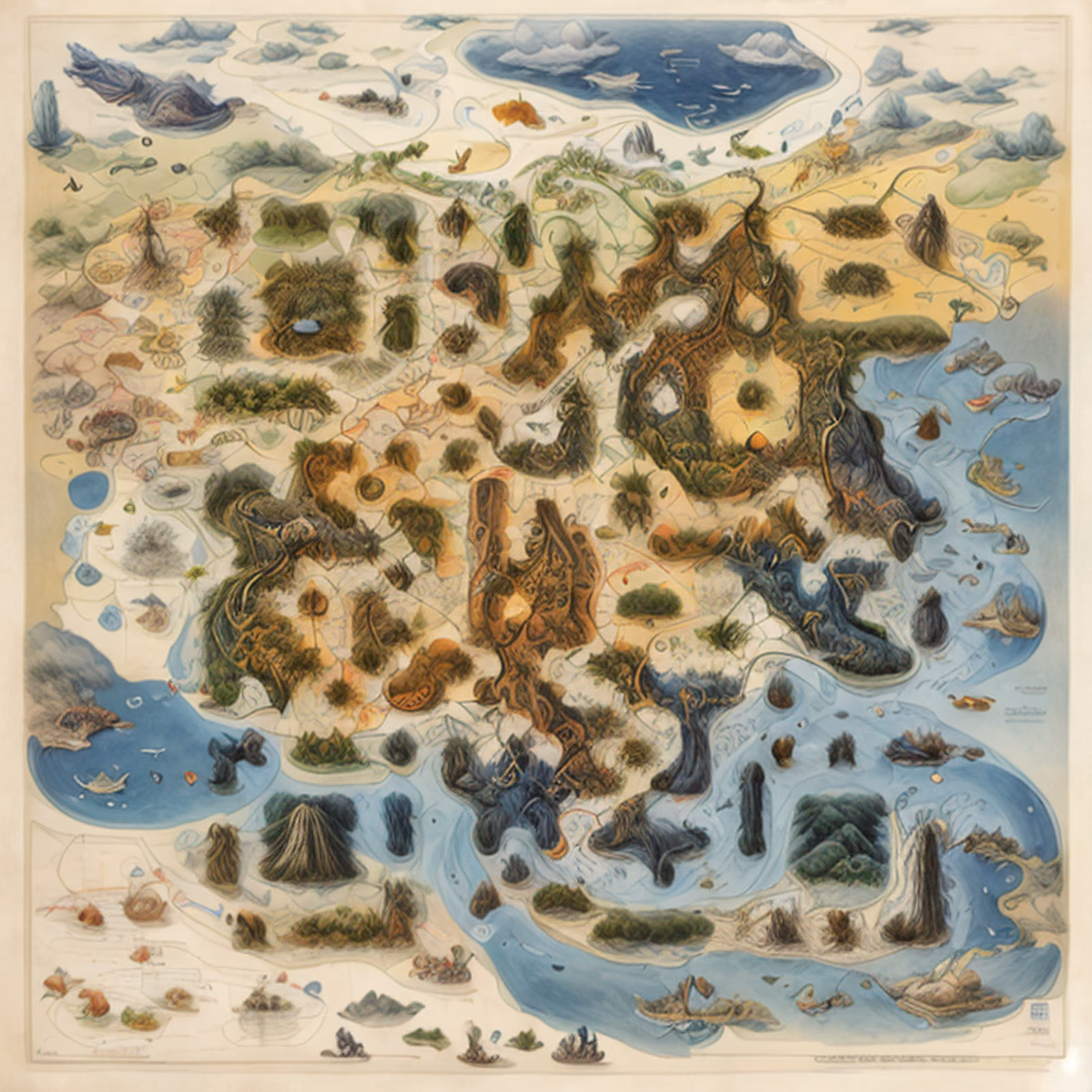 Fantasy Continent Map Watercolor QR Code Art — image 1