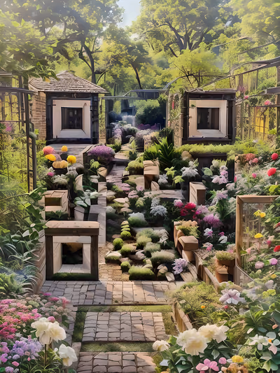 Flower Garden Brick Path Photorealistic QR Code Art — image 1