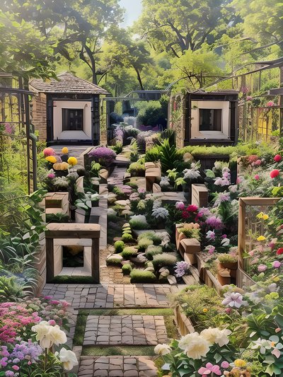 Flower Garden Brick Path Photorealistic QR Code Art