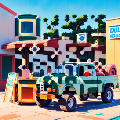 Green Truck Diner Gouache QR Code for Posters — image 1