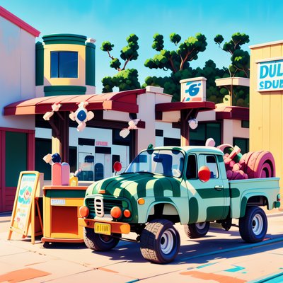 Green Truck Diner Gouache QR Code for Posters