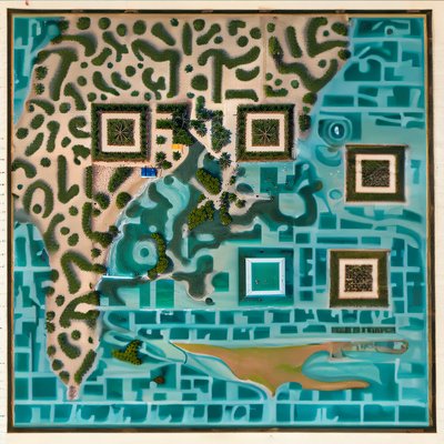 Tropical Island Aerial Map QR Code Art