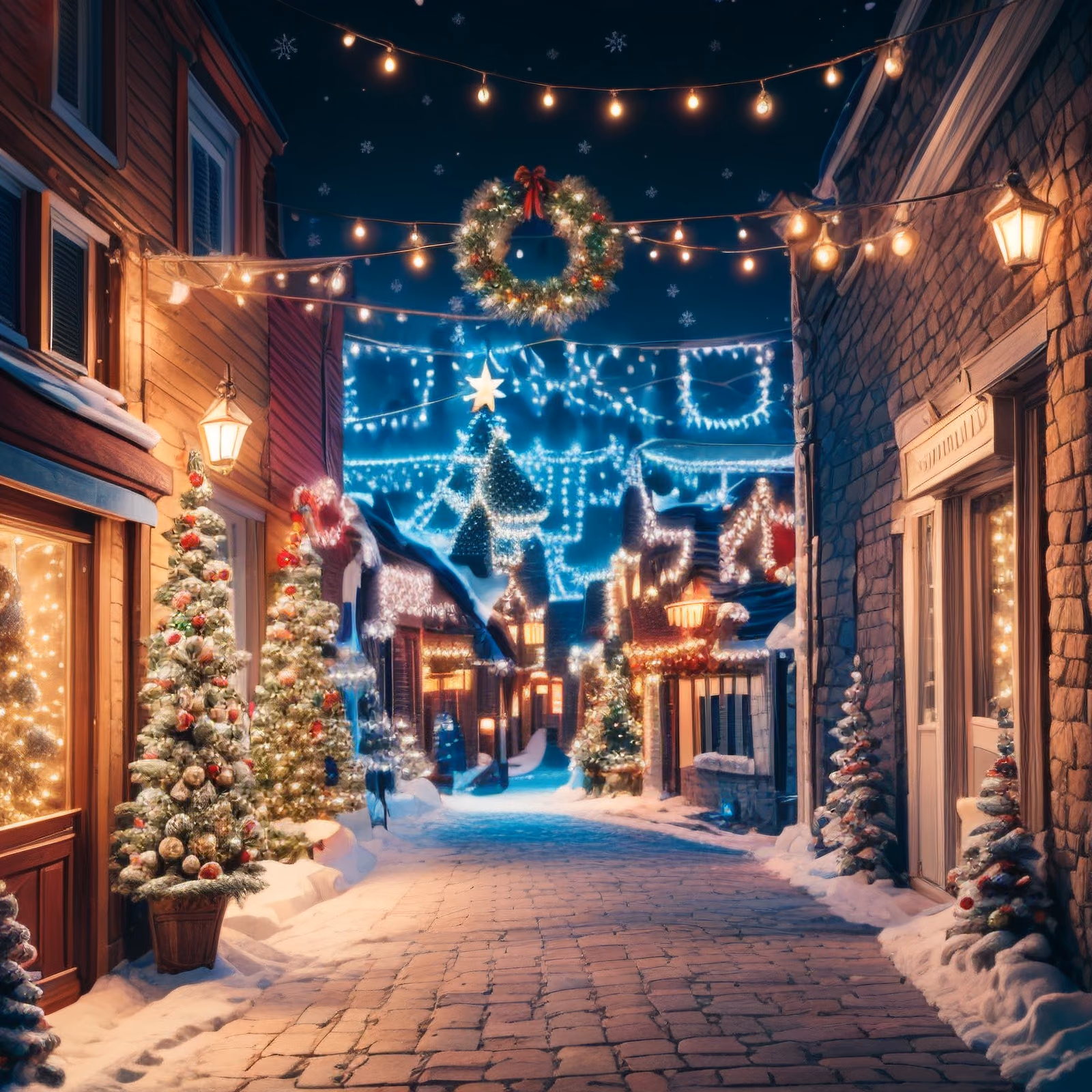 Snowy Christmas Street Digital Painting Fantasy Art QR Code for Greeting Cards — image 1