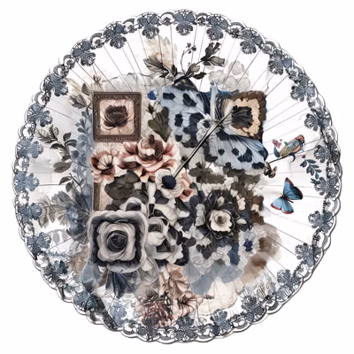 Викторианский кружевной зонтик, цветочный коллаж: QR-код для стикеров — изображение 1