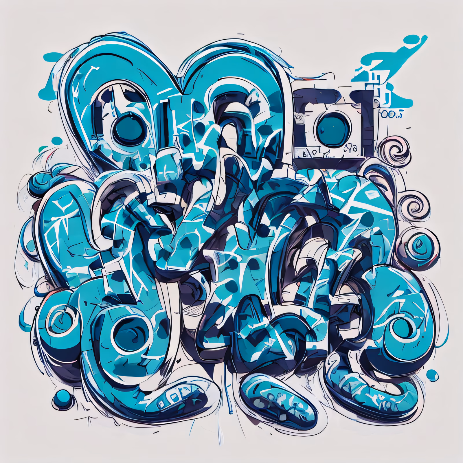 Turquoise Graffiti Lettering QR Code for Apparel — image 1