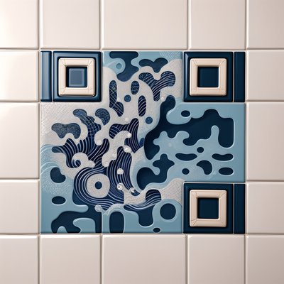 靛蓝波浪陶瓷砖二维码艺术