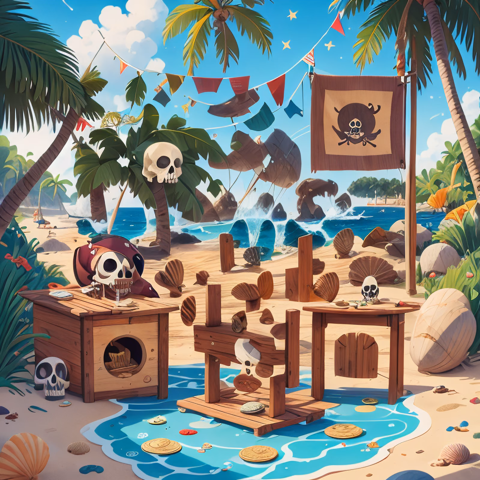 Pirate Beach Cartoon QR Code for Flyers — image 1