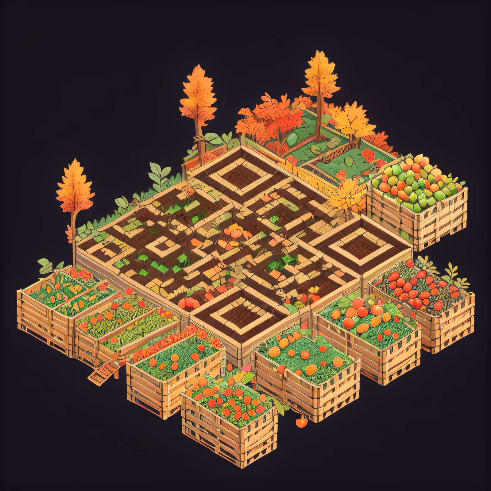 Isometric Autumn Orchard QR Code for Packaging — image 1