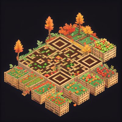 Isometric Autumn Orchard QR Code for Packaging