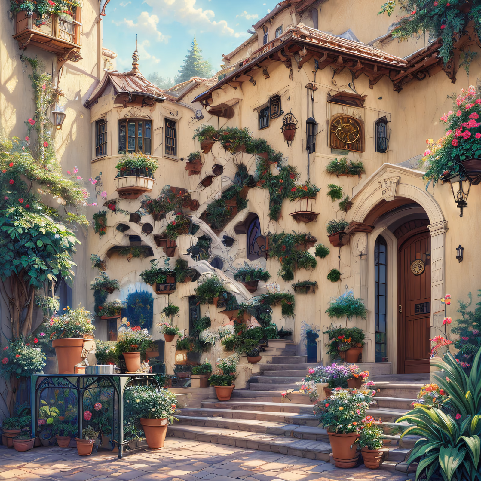 Flower Covered Villa Courtyard QR Code Art — image 1