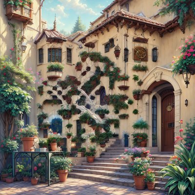 Flower Covered Villa Courtyard QR Code Art