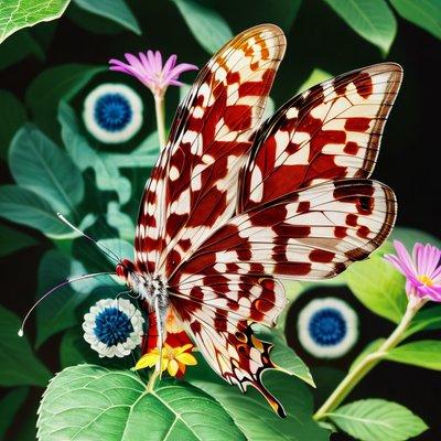 Red Butterfly on Flower Photorealistic QR Code Art