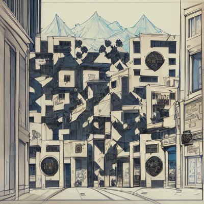 漫画风城市街道二维码艺术,适合海报