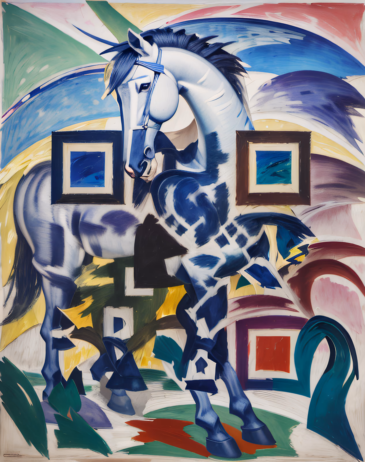 Blue Horse Expressionist Painting QR Code Art — image 1