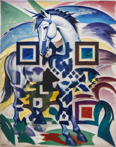 Blue Horse Expressionist Painting QR Code Art