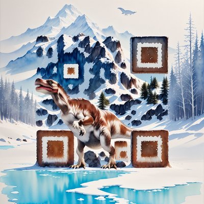 Snowy Dinosaur Watercolor QR Code Art