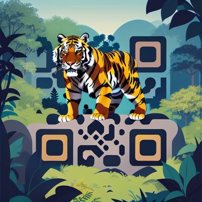 Jungle Tiger Flat Vector QR Code for Posters