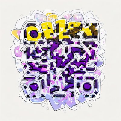 Purple Yellow Graffiti Lettering QR Code for Stickers