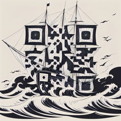 Sailing Ship Tattoo Line Art QR Code for Temporary Tattoos