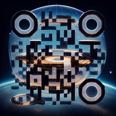 Domed Space City Surreal 3D QR Code for Posters