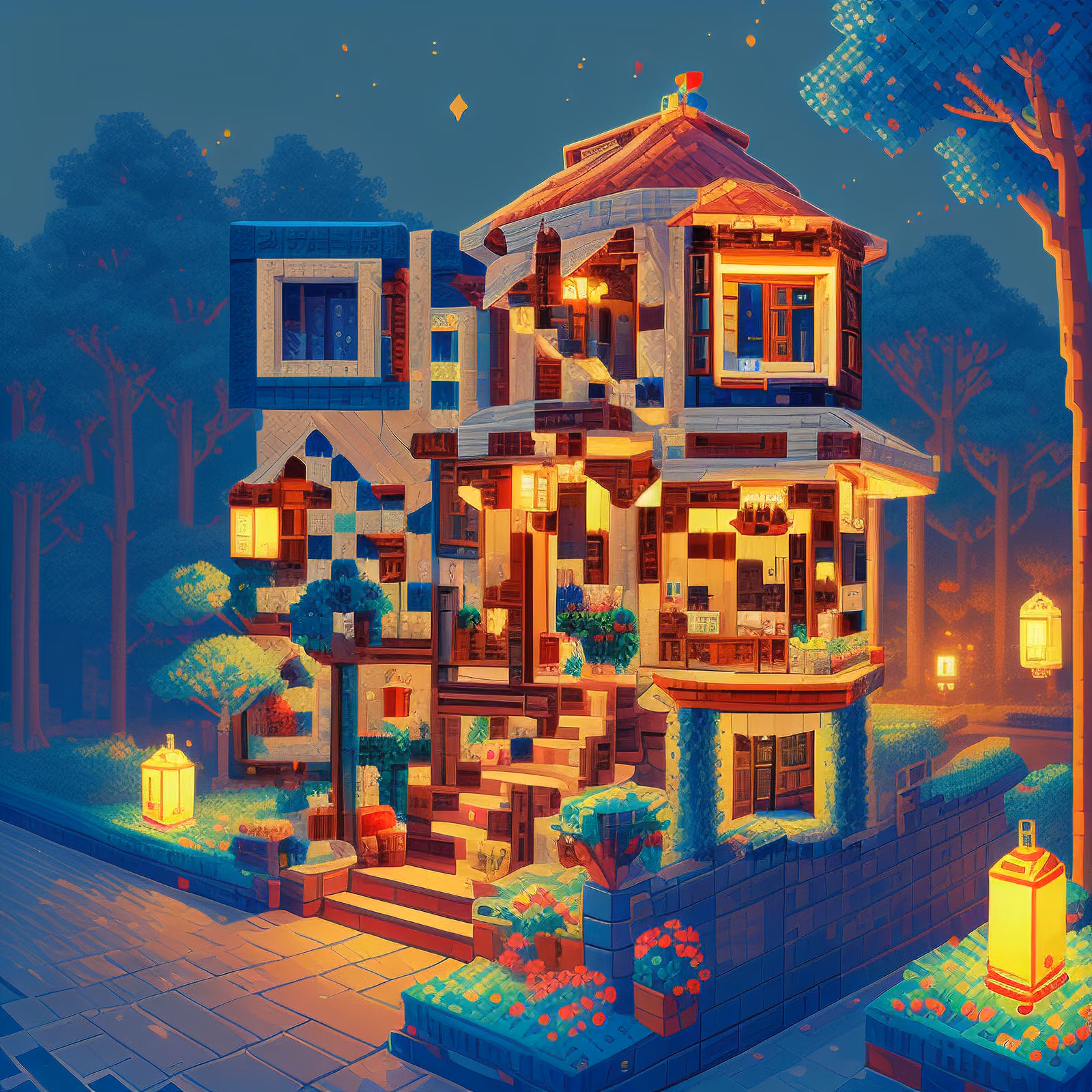 Пиксельный чайный домик в сумерках: QR-код для постеров — изображение 1