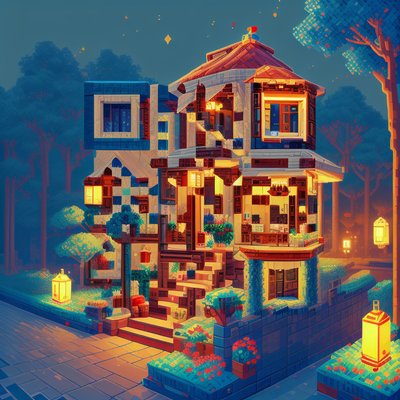 Pixel Tea House at Dusk QR Code for Posters